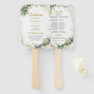 Boho Einfache Frühlingsgrün und Goldrahmen Hochzei Fächer