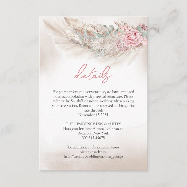 Boho einfache Pampas und staubige Rose Hochzeit De Begleitkarte (Vorderseite)