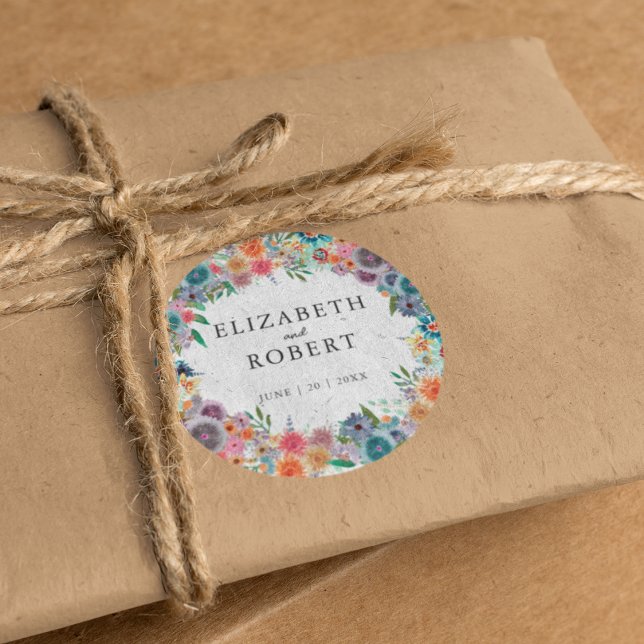 Boho Einfache rustikale Wildblume Wasserfarbenhoch Runder Aufkleber (Von Creator hochgeladen)