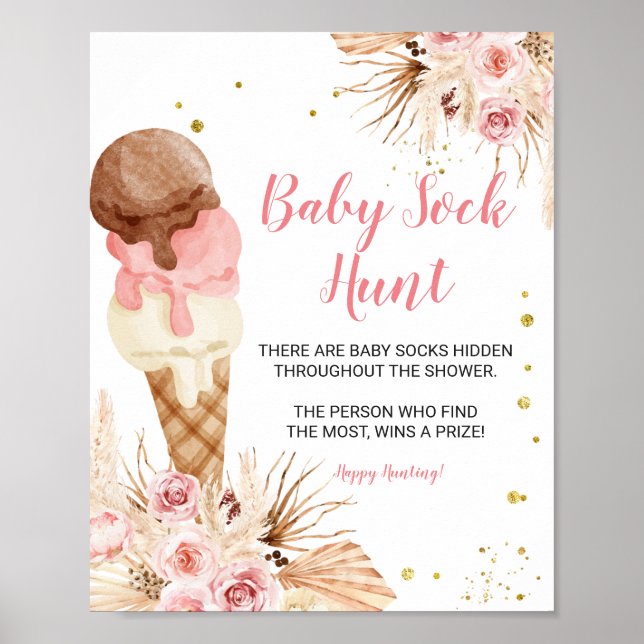 Boho Eis Pampas Grass Baby Sock Hunt Poster (Vorne)