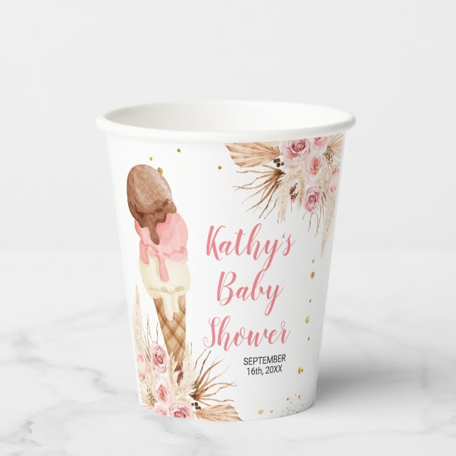 Boho Eiscreme Pampas Grass White Paper Cups Pappbecher (Vorderseite)