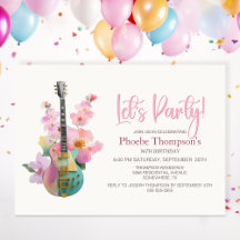 Boho Electric Guitar Pink Floral Any Age Birthday