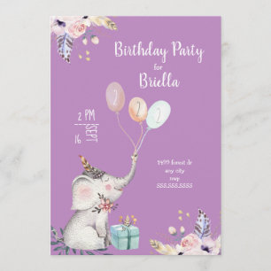 Boho Elefant-Geburtstags-Party + Einladung