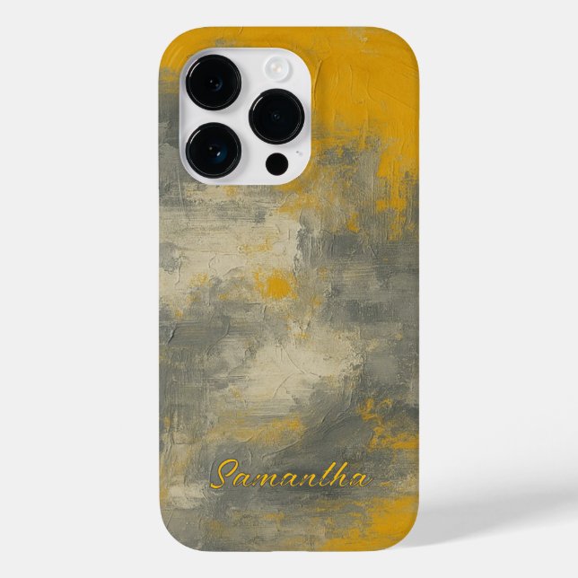 Boho Elegance Abstrakt Mustard & Grau Art Case-Mate iPhone 14 Pro Hülle (Rückseite)