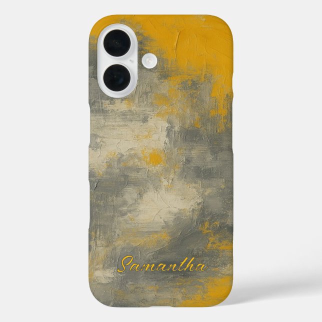 Boho Elegance Abstrakt Mustard & Grau Art iPhone 16 Hülle (Rückseite)