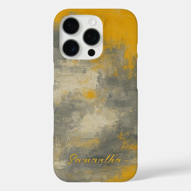 Boho Elegance Abstrakt Mustard & Grau Art iPhone 16 Pro Hülle (Rückseite)