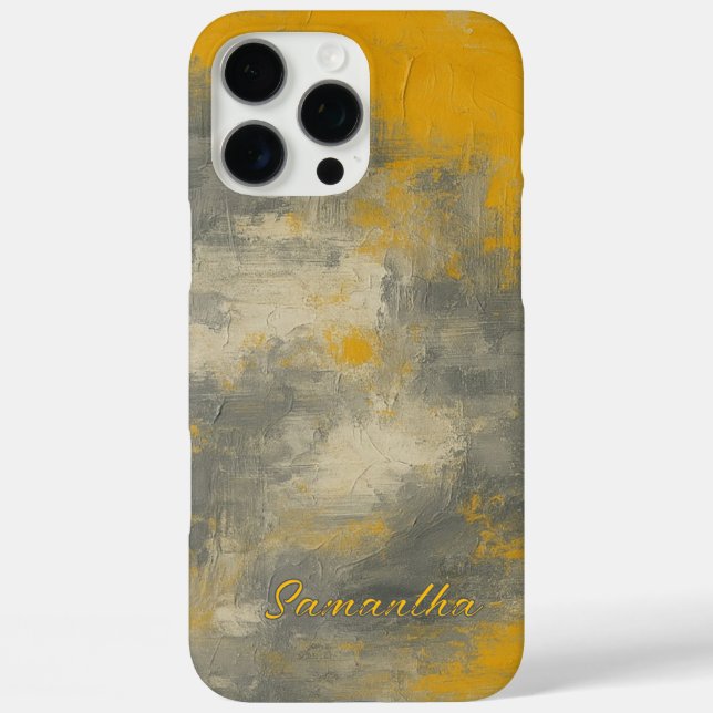 Boho Elegance Abstrakt Mustard & Grau Art iPhone 16 Pro Max Hülle (Rückseite)