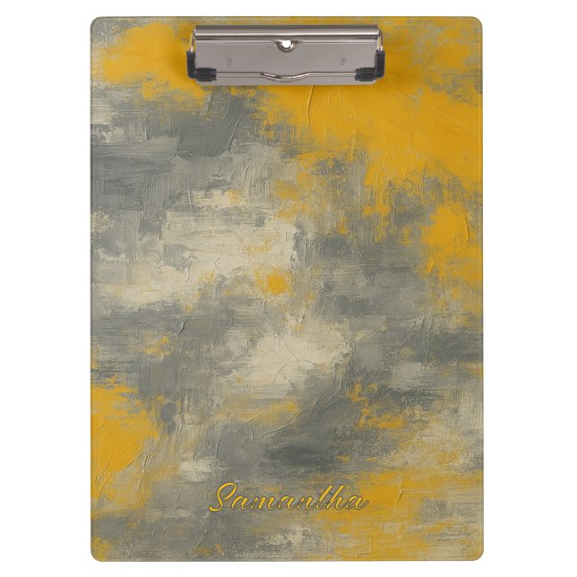 Boho Elegance Abstrakt Mustard & Grau Art Klemmbrett (Vorderseite)