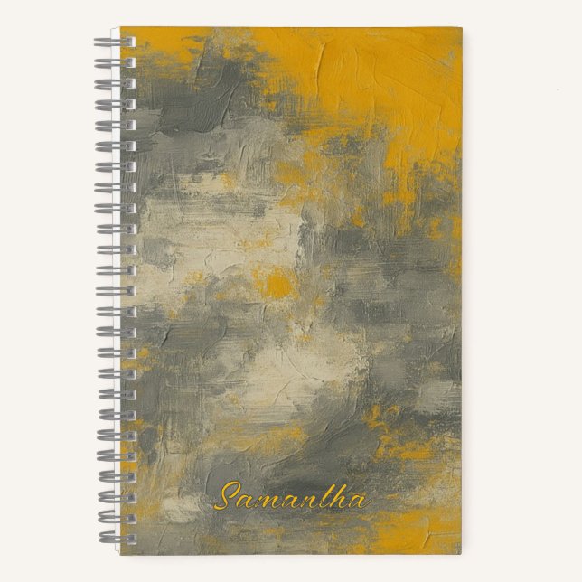 Boho Elegance Abstrakt Mustard & Grau Art Notizbuch (Vorderseite)