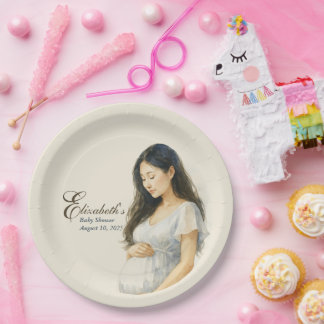 Boho Elegant  baby shower asian mom-to-be Pappteller