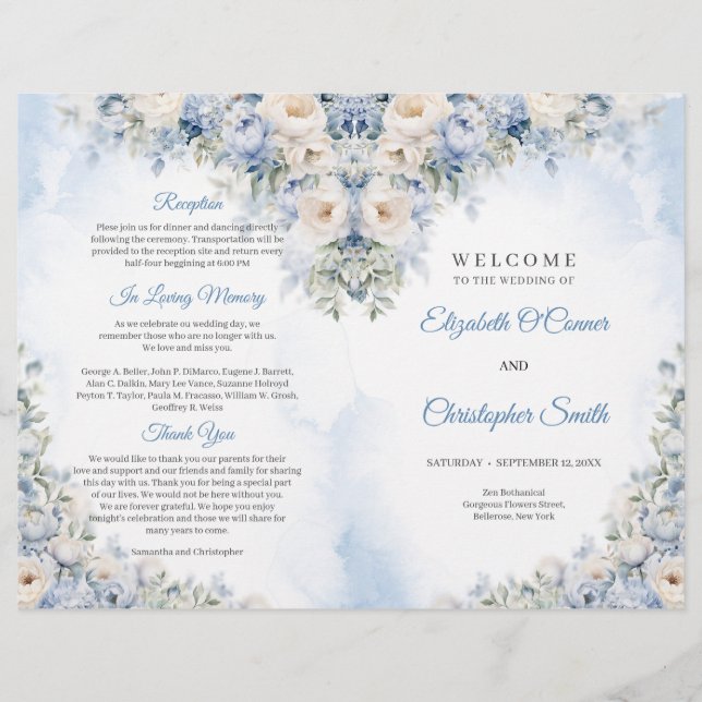 Boho Elegant Dusty Blue und Ivory Blume Zeremonie (Vorderseite)