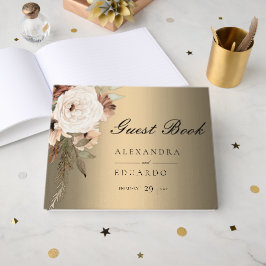 Boho Elegant Gold und Wildblumen Hochzeit Gästebuch