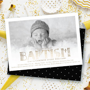 Boho Elegant Imitate Goldene Foil Stilvolles Taufb Einladung