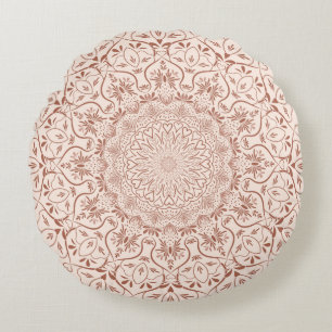 Boho Elegant Mandala Neutral Earth Tones Rundes Kissen