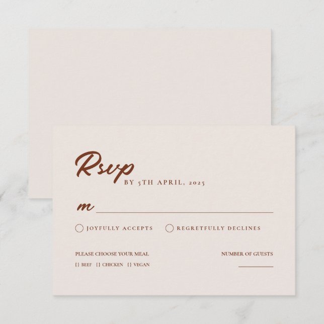 Boho Elegant Moderne Minimalistische HochzeitsrSVP RSVP Karte (Vorne/Hinten)