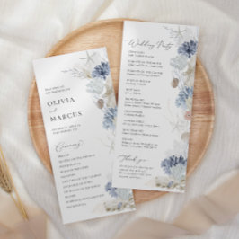 Boho Elegant Ocean Beach Coral Blue Wedding Programm