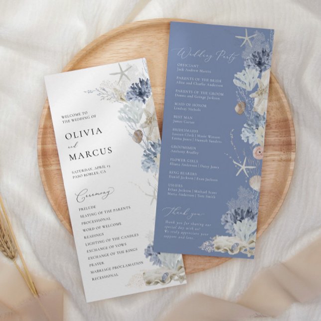 Boho Elegant Ocean Beach Coral Blue Wedding Programm (Von Creator hochgeladen)