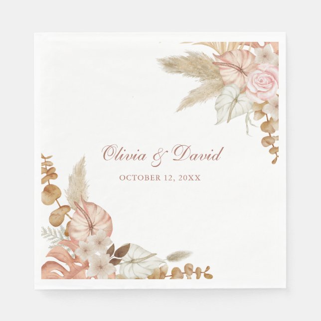 Boho Elegant Pampas Grass Floral Wedding Napkins Serviette (Vorderseite)
