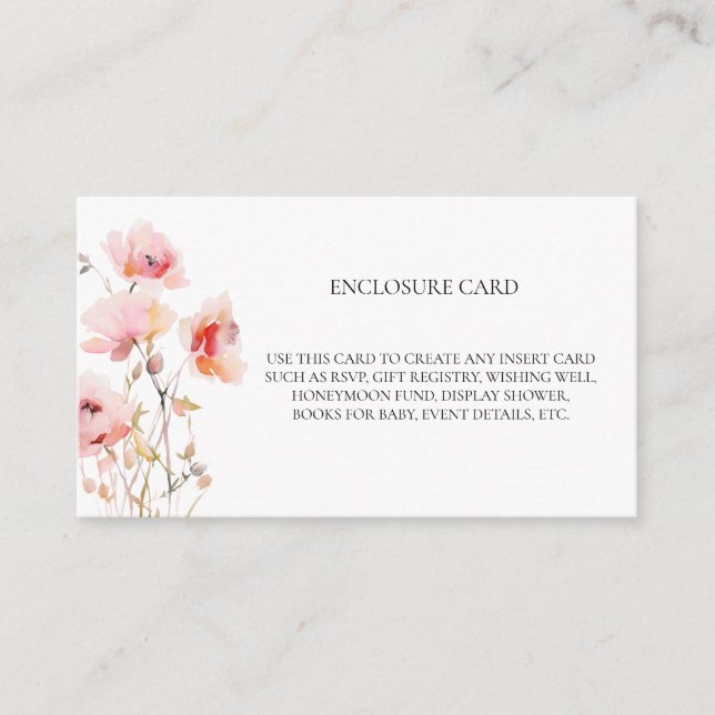 BOHO ELEGANT PINK BLUSH WATERCOLOR WILD BLUME BEGLEITKARTE (Vorderseite)