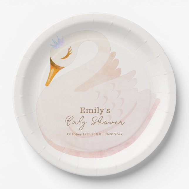 Boho Elegant Princess Swan Girl Baby Shower Pappteller (Vorderseite)