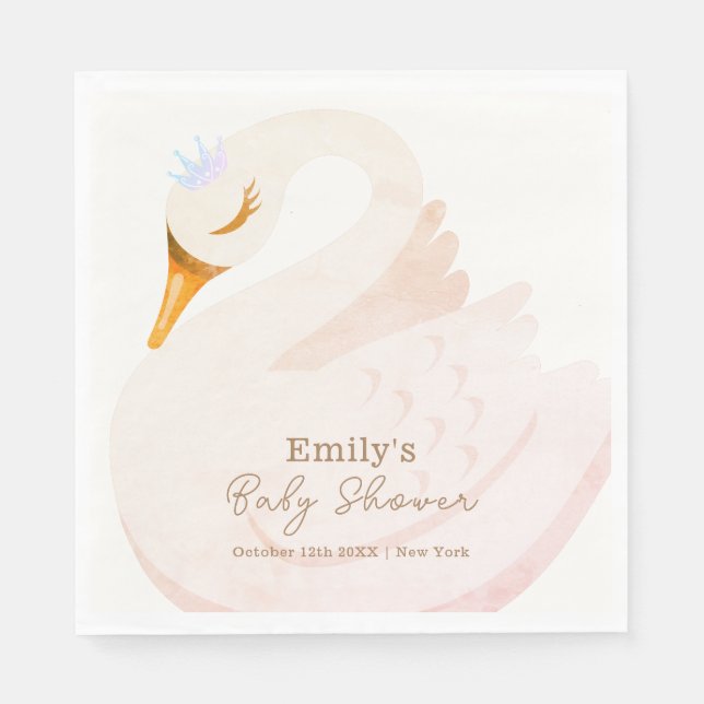 Boho Elegant Princess Swan Girl Baby Shower Serviette (Vorderseite)