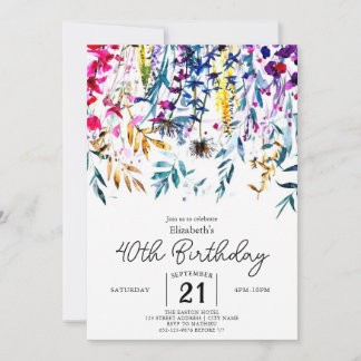 Boho Elegant Wildblumen 40. Geburtstag Einladung