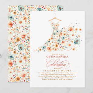 Boho Elegant Wildblumen Floral Fall Quinceanera Einladung