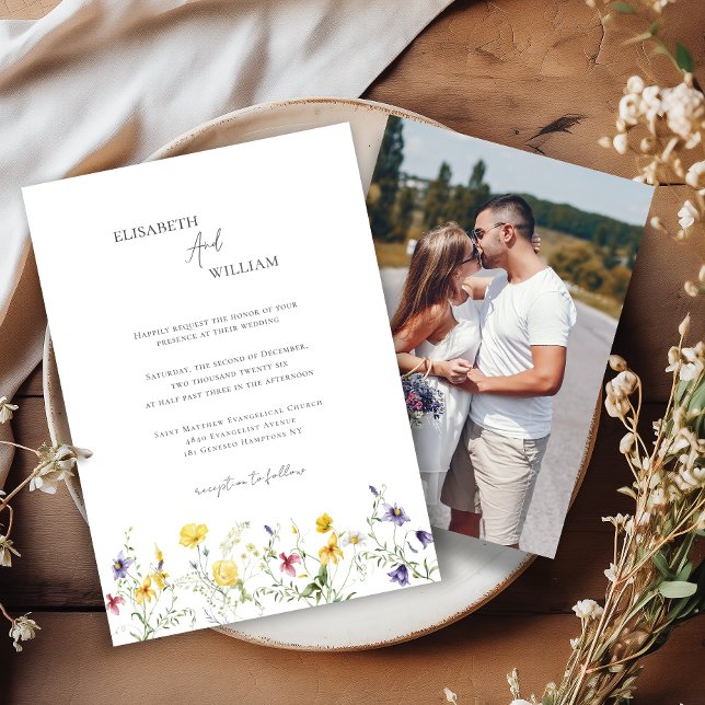 Boho Elegant Wildblumen Foto Hochzeit Einladung (Von Creator hochgeladen)