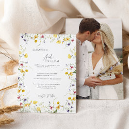 Boho Elegant Wildblumen Foto Hochzeit Einladung