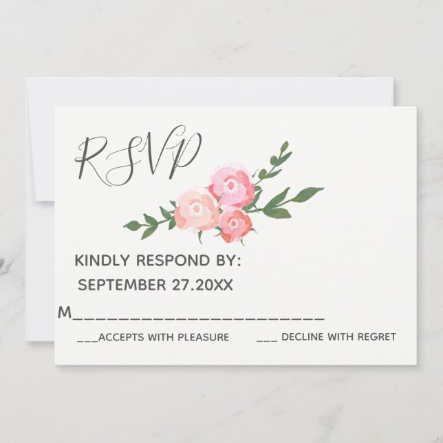 Boho elegante Aquarellfarben Rose Hochzeit RSVP Einladung (Vorderseite)