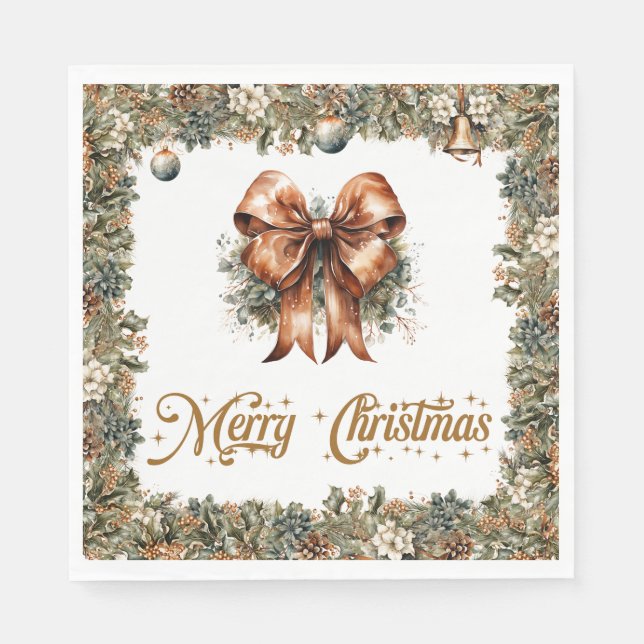 Boho Elegante Grün und goldenes Weihnachtsband Serviette (Vorderseite)