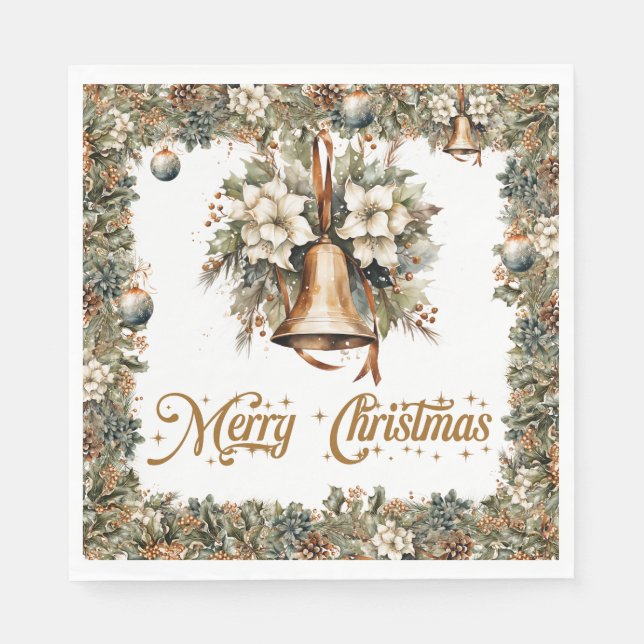 Boho Elegante Grünpflanzen und goldene Weihnachtsg Serviette (Vorderseite)