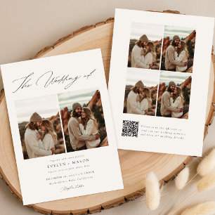Boho-Elegante Schrift-QR-Code-Foto-Budget-Hochzeit Einladung