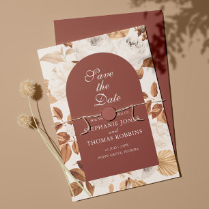 Boho-elegante Terrakotta-Karte zur Vorabanzeige de Save The Date