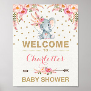 Boho Elephant Baby Dusche Pink Gold Willkommenszei Poster