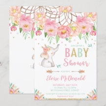 Boho Elephant Baby Shower Girl Pink Minze Floral