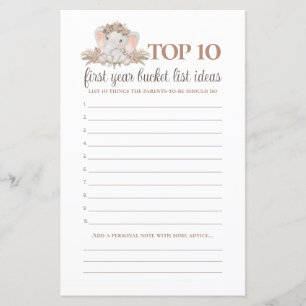 Boho Elephant Bucket List Baby Showspiel