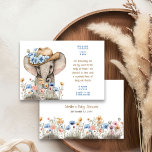 Boho Elephant Cowboy Wildblume Babydusche Dankeskarte<br><div class="desc">Niedliche Boho Baby Dusche Dankeschön Karte mit Babyelefant in einem Cowboyhut und viele erdige Wildblumen. Die Karte wird mit "Danke" und Ihrem personalisierten Dankeschön-Nachricht, im Western Stil Typografie und eine weiche blau-braune Farbpalette geschrieben. Bitte stöbern Sie in meiner Boho Elephant Baby Shower Kollektion für die Koordination von Schreibwaren, Spielen, Schildern...</div>