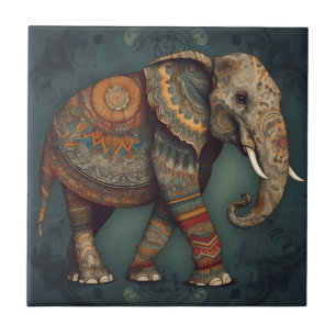 Boho Elephant Keramik Tile mit Verzierten Dekorati Fliese