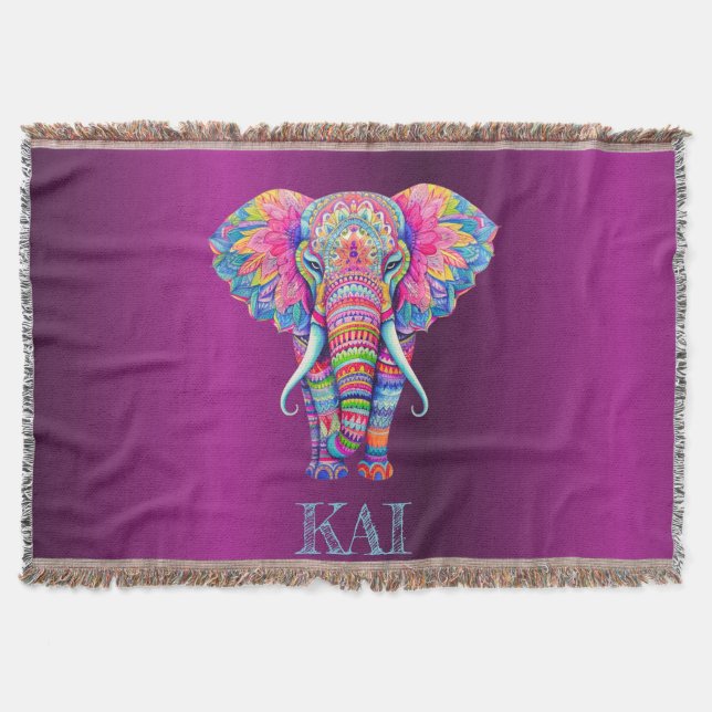 Boho Elephant - Personalisiertes Mandala Design Decke (Vorderseite)