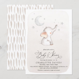 Boho Elephant Stars Moon Beige Neutral Baby Dusche Einladung