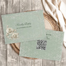 Boho Elfenbein-Bogen-Hochzeit mit QR-Code-RSVP-Kar