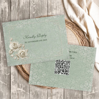 Boho Elfenbein-Bogen-Hochzeit mit QR-Code-RSVP-Kar RSVP Karte