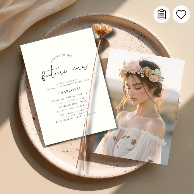 Boho-Elfenbein-Script Hochzeits-Brautparty-Foto Einladung (Von Creator hochgeladen)