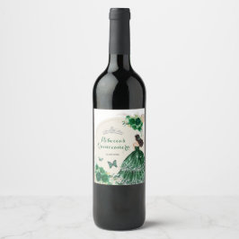 Boho Emerald Green Rose Princesa Quinceañera Weinetikett