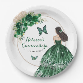 Boho Emerald Green Rose Princess Quinceañera Pappteller