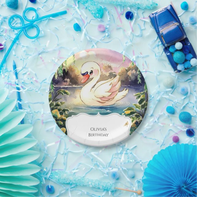 Boho Enchanted Swan Birthday Pappteller (Party)