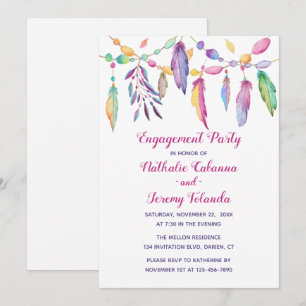Boho Engagement Party Feathers Native American Einladung