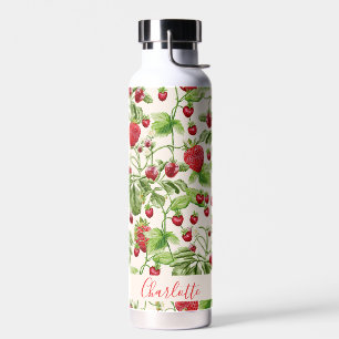 Boho Erdbeere Frucht Grünes personalisierter Name Trinkflasche