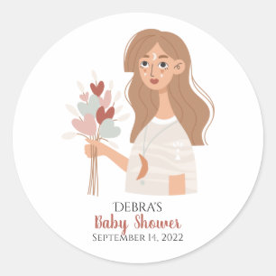 Boho Erden Mutter braunes Haar Strauß von Herzen Runder Aufkleber